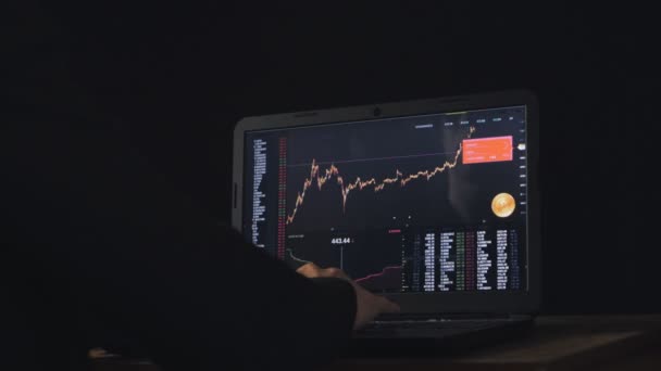 Man earns bitcoins on the financial market on computer — Stock Video