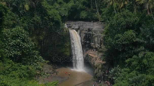Cachoeira de Tegenungan na selva na ilha de bali, indonésia em câmera lenta — Vídeo de Stock