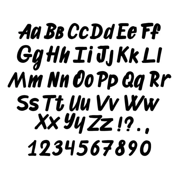 Handritat typsnitt. Målade vektortecken: gemener och versaler. Typografiskt alfabet för din design: logo, typsnitt, kort — Stock vektor