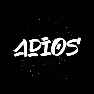 Adios fırça fırçası, arka planda siyah harflerle çizilmiş el yazısı. Tebrik kartları, üstler, posterler için İspanyolca dil tasarım şablonları ayrıştırma