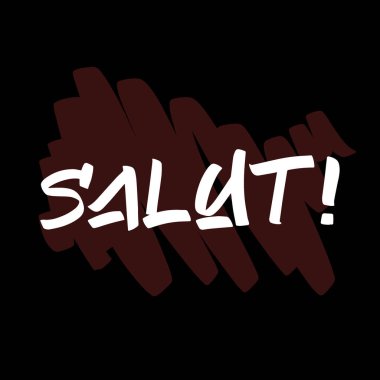 Salut fırçası boyalı el çizimi siyah arka planda sıçrama izleri var. Tebrik kartları, kaplamalar, posterler için şablonlar tasarla