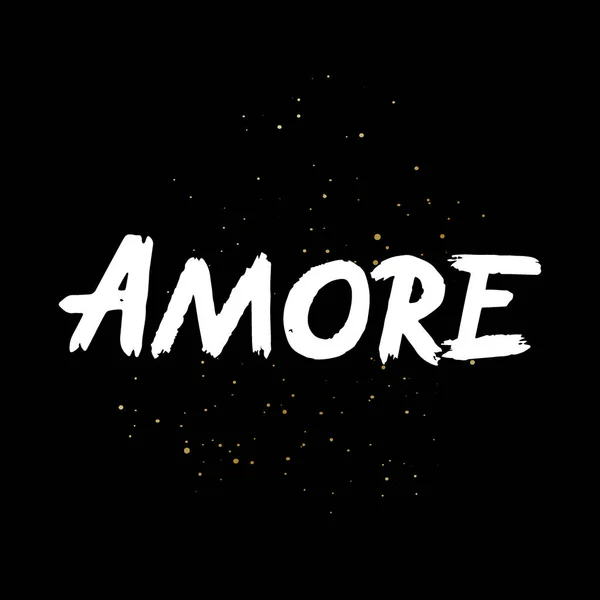 Amore pennello vernice disegnato a mano lettering su sfondo nero con spruzzi. Amore in lingua italiana modelli di design per biglietti di auguri, sovrapposizioni, manifesti — Vettoriale Stock