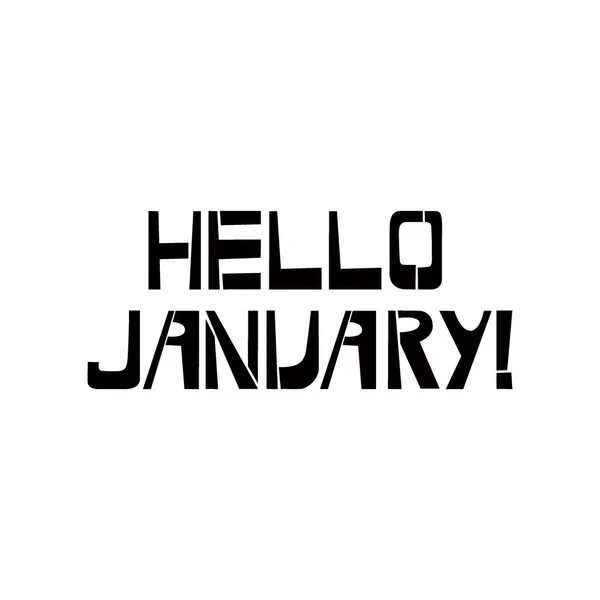 Hello January stencil lettering. Spray paint graffiti on white background. Design templates for greeting cards, overlays, posters — Stock Vector