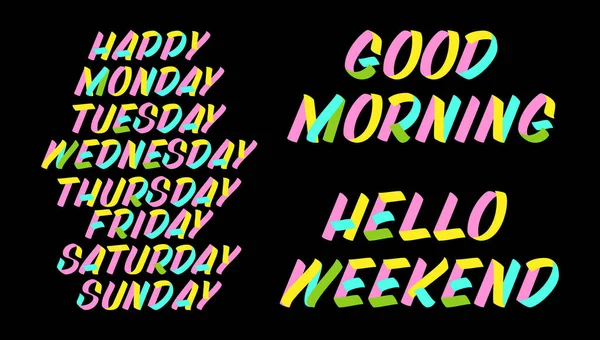 Set Weekdays Brush Sign Paint Lettering Happy Monday Tuesday Wednesday — Stock Vector