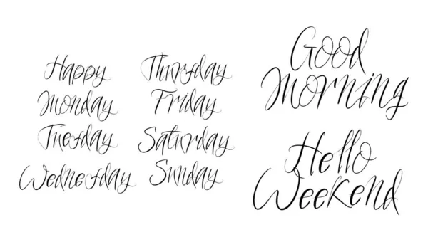 Days Of Week Isolated On White Background Sunday Monday Tuesday Wednesday  Thursday Friday Saturday Words For Diary Bullet Journal Notebook Two Styles  Hand Written Letters - Arte vetorial de stock e mais