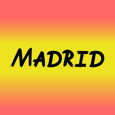 Madrid fırça fırçasıyla boyanmış el yazısı arka planda bayrak ile yazılmış. İspanya 'nın başkenti tebrik kartları, kaplamalar, posterler için şablonlar tasarlıyor
