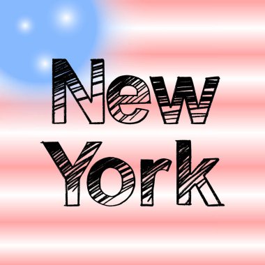 New York fırça fırçasının el yazısı arka planda bayrak ile yazılmış. ABD 'nin başkenti tebrik kartları, kaplamalar, posterler için şablonlar tasarlıyor