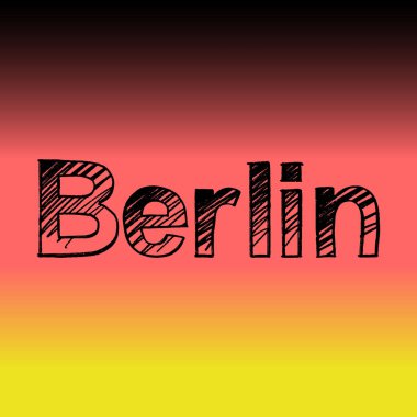 Berlin fırçasının el yazısı arka planda bayrak ile yazılmış. Almanya 'nın başkenti tebrik kartları, kaplamalar, posterler için şablonlar tasarladı