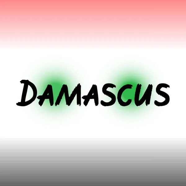 Damaskus Pinsel Farbe Handgezeichneten Schriftzug Auf Dem Hintergrund Mit Flagge — Stockvektor