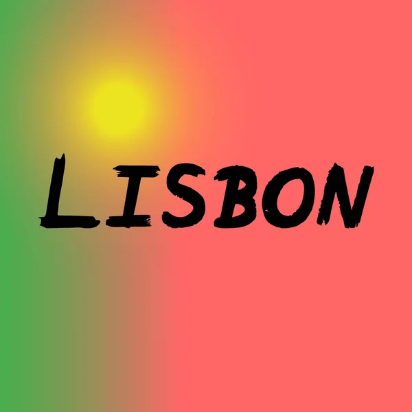 Pincel Lisboa Pintar Letras Dibujadas Mano Sobre Fondo Con Bandera — Vector de stock