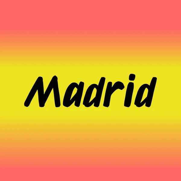 Madrid Brush Paint Hand Drawn Lettering Background Flag Capital City — Stock Vector