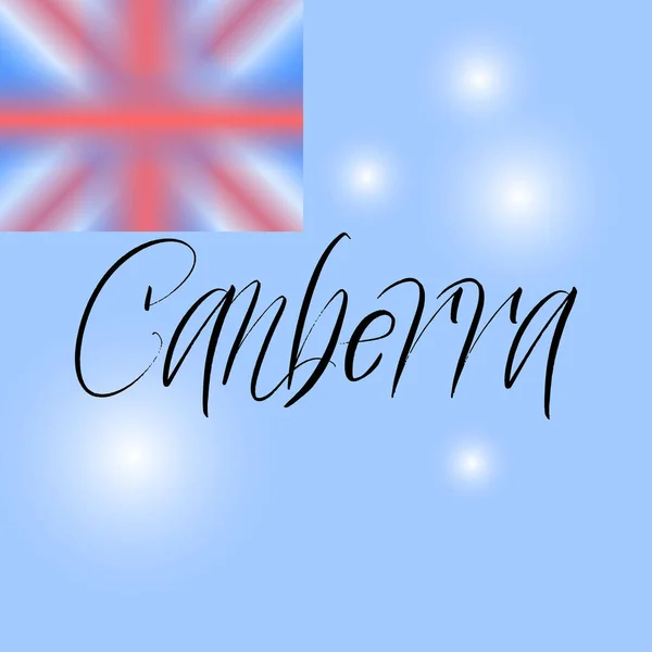 Pinceau Canberra Peinture Dessinée Main Lettrage Sur Fond Avec Drapeau — Image vectorielle
