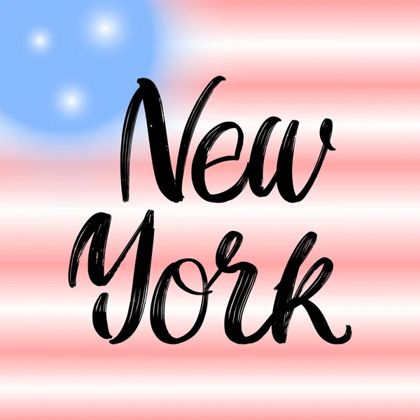 New York Brush Paint Hand Drawn Lettering Background Flag Capital — Stock Vector