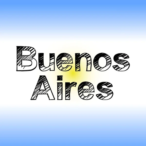 布宜诺斯艾利斯画笔手绘字体背景与国旗 阿根廷首都设计了贺卡 招贴画模板 — 图库矢量图片