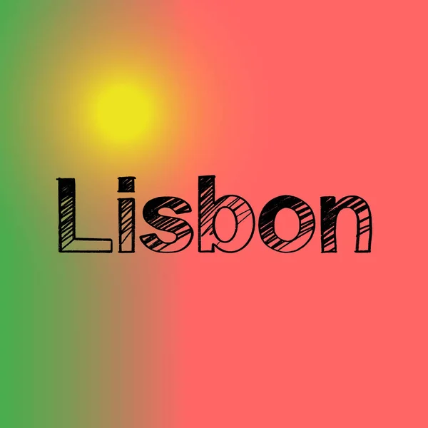 Lizboński Pędzel Ręcznie Rysowane Litery Tle Flagą Stolica Portugalii Projektuje — Wektor stockowy