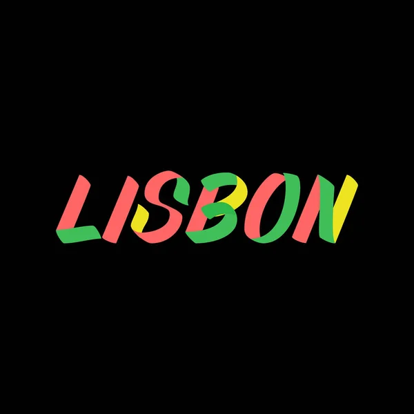 Lissabon Tecken Pensel Färg Bokstäver Svart Bakgrund Portugals Huvudstad Design — Stock vektor