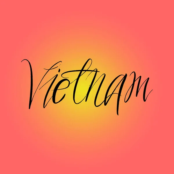 Vietnam Pincel Pintar Letras Dibujadas Mano Sobre Fondo Con Bandera — Vector de stock