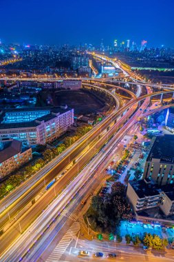 Shanghai hava görünümü Üstgeçit geceleri Çin '.