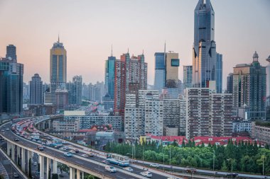 Shanghai hava görünümü Üstgeçit geceleri Çin '.