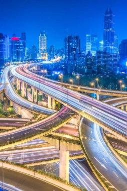 Shanghai hava görünümü Üstgeçit geceleri Çin '.