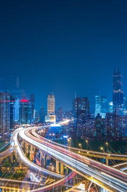 Shanghai hava görünümü Üstgeçit geceleri Çin '.