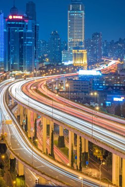 Shanghai hava görünümü Üstgeçit geceleri Çin '.