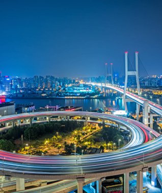 Shanghai hava görünümü Üstgeçit geceleri Çin '.