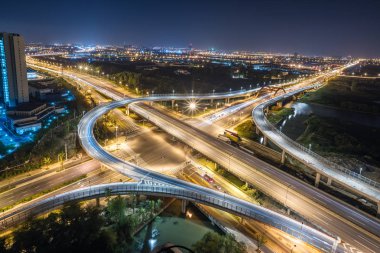 Shanghai hava görünümü Üstgeçit geceleri Çin '.