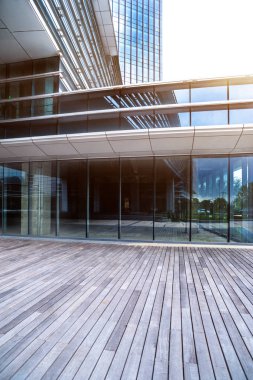 Shanghai finansal bölgesinin düşük açılı görünüş.