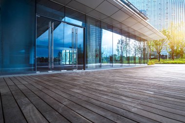 Shanghai finansal bölgesinin düşük açılı görünüş.