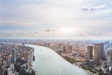 Çin'in Shanghai Skyline havadan görünümü.