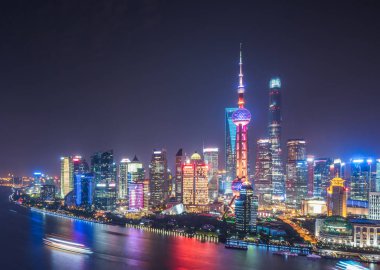 Çin Shanghai manzarası, gece.