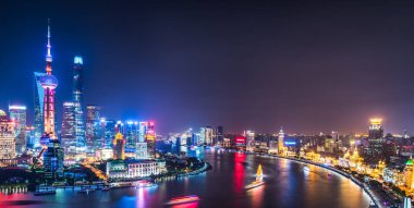 Çin Shanghai manzarası, gece.