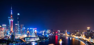 Çin Shanghai manzarası, gece.