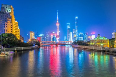 Çin Shanghai manzarası, gece.
