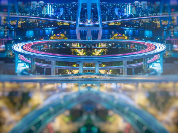 Vista aérea del paso elevado de Shanghai en la noche en China . —  Fotos de Stock