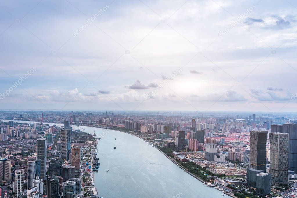 Aerial view of Shanghai skyline of China.