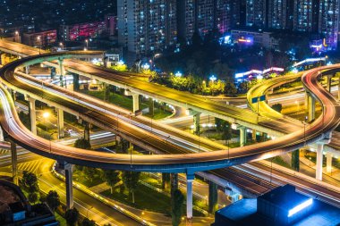 Shanghai hava görünümü Üstgeçit geceleri Çin '.