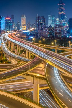 Shanghai hava görünümü Üstgeçit geceleri Çin '
