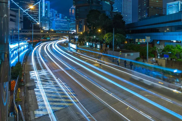 Traffic light trails in downtown of Hong Kong