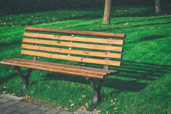 晴れた日に公園のベンチ — ストック写真