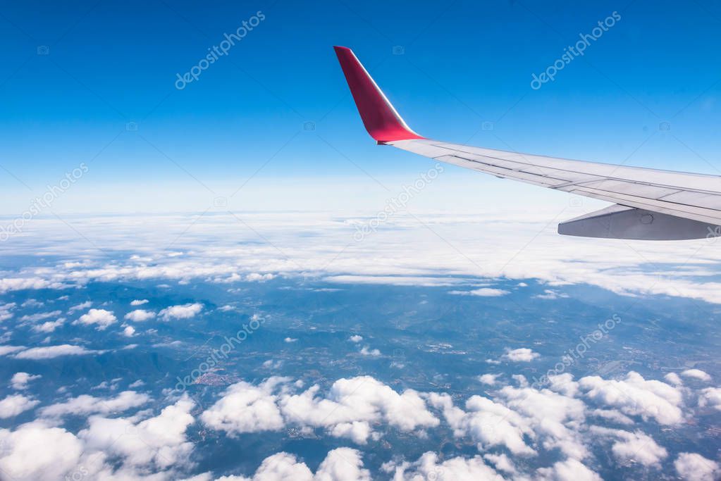 View From Airplane Window with skyline