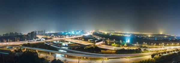 Vista aérea del paso elevado de Suzhou por la noche — Foto de Stock