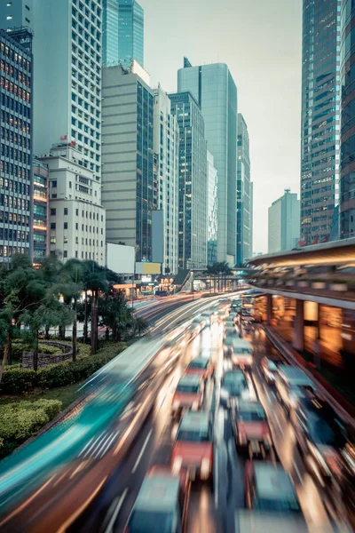 urban traffic with cityscape in Hong Kong
