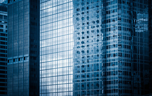 Detail shot of modern architecture facade,business concepts in blue tone,shot in city of China.