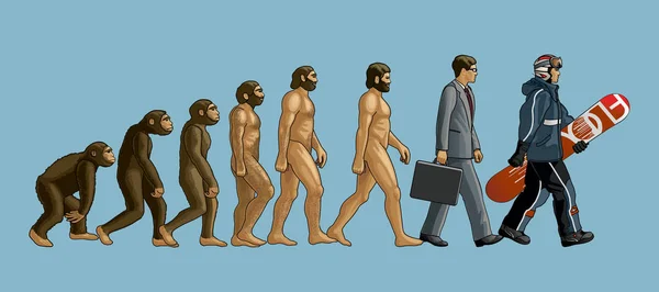 Darwin\'s theory is from a monkey to a business person. From a business person to a snowboarder.