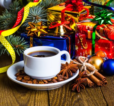 Bir fincan kahve tatil, kış, Noel, sıcak içecekler