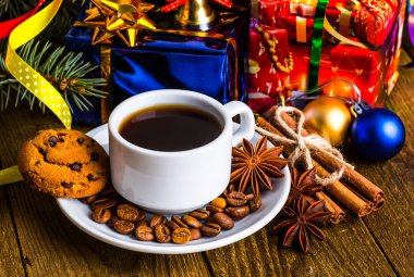Bir fincan kahve tatil, kış, Noel, sıcak içecekler