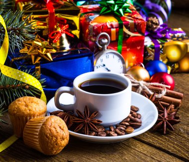 Bir fincan kahve tatil, kış, Noel, sıcak içecekler