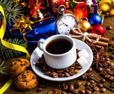 Bir fincan kahve tatil, kış, Noel, sıcak içecekler